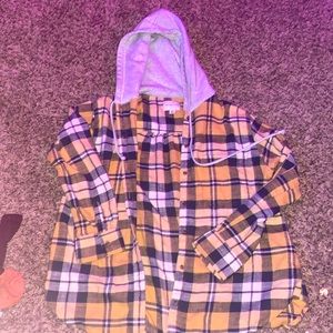 yellow hooded flannel